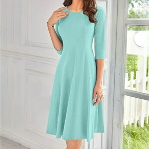 New Vintage Style Fit and Flare Mint Green 3/4 Sleeve Dress / Medium